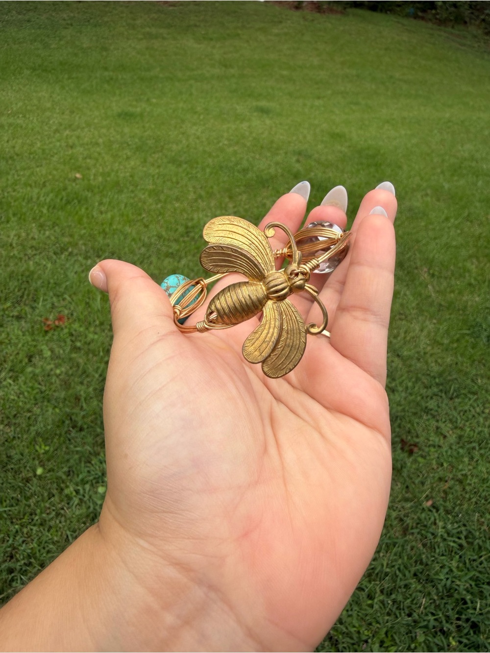 Gold Bee Charm Bracelet with Turquoise Accent